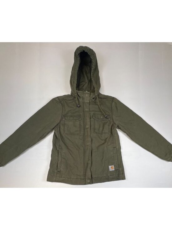 Carhartt Jackets & Blazers - Carhartt Women S4/6 Canvas Hooded Jacket Quilted Lined Olive Green Utility Parka